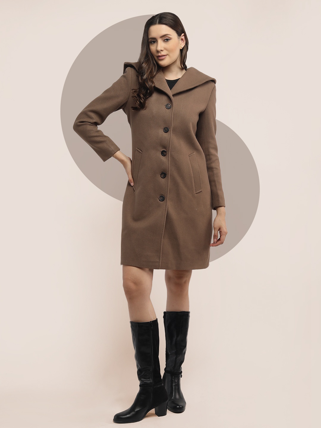 

The Roadster Lifestyle Co. Women Solid Woollen Single Breasted Overcoat, Brown