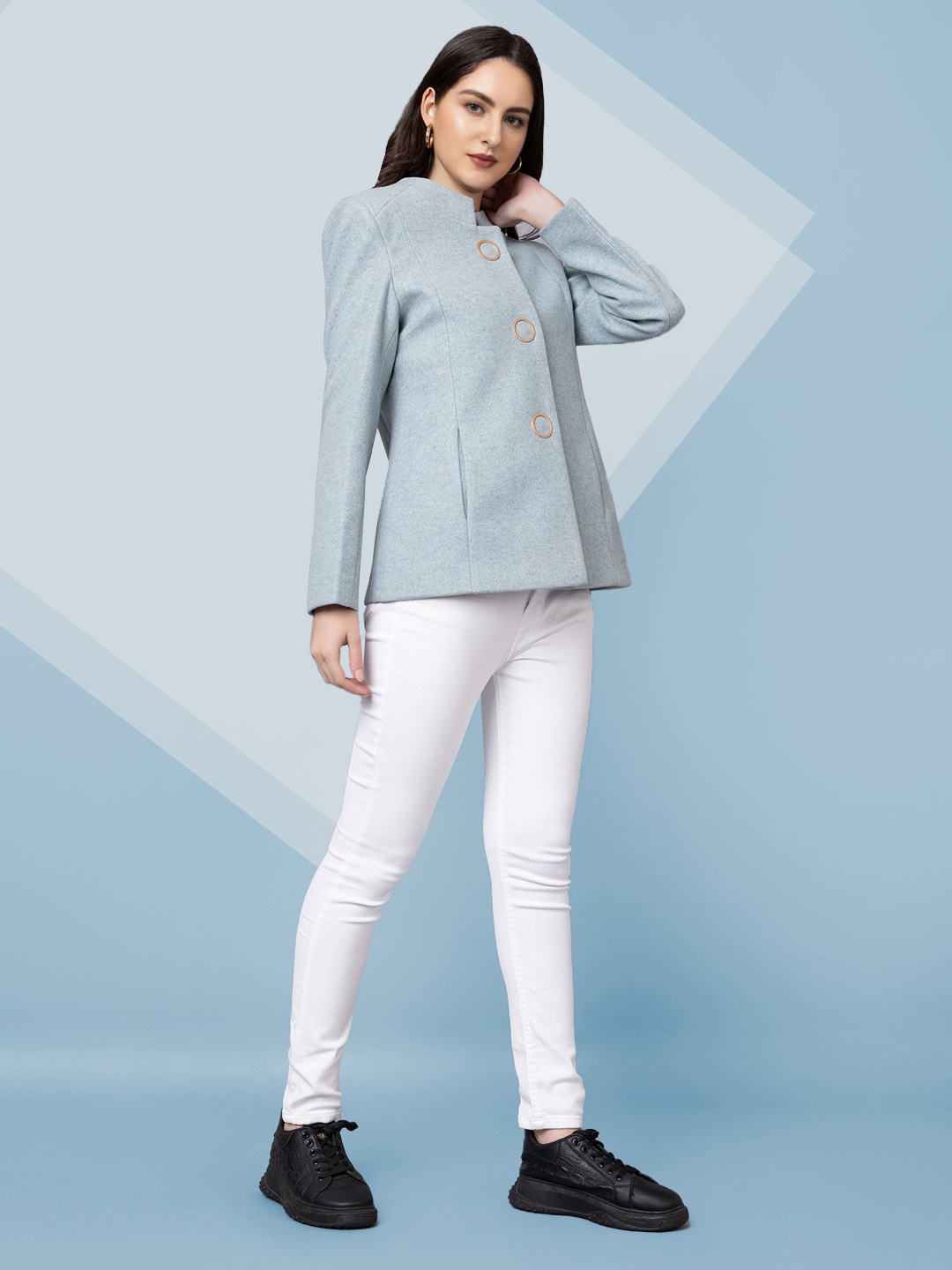 

The Roadster Lifestyle Co. Women Solid Single Breasted Woollen Overcoat, Grey