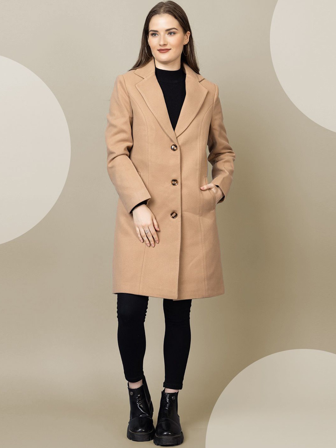 

The Roadster Lifestyle Co. Women Solid Single Breasted Woollen Overcoat, Camel brown