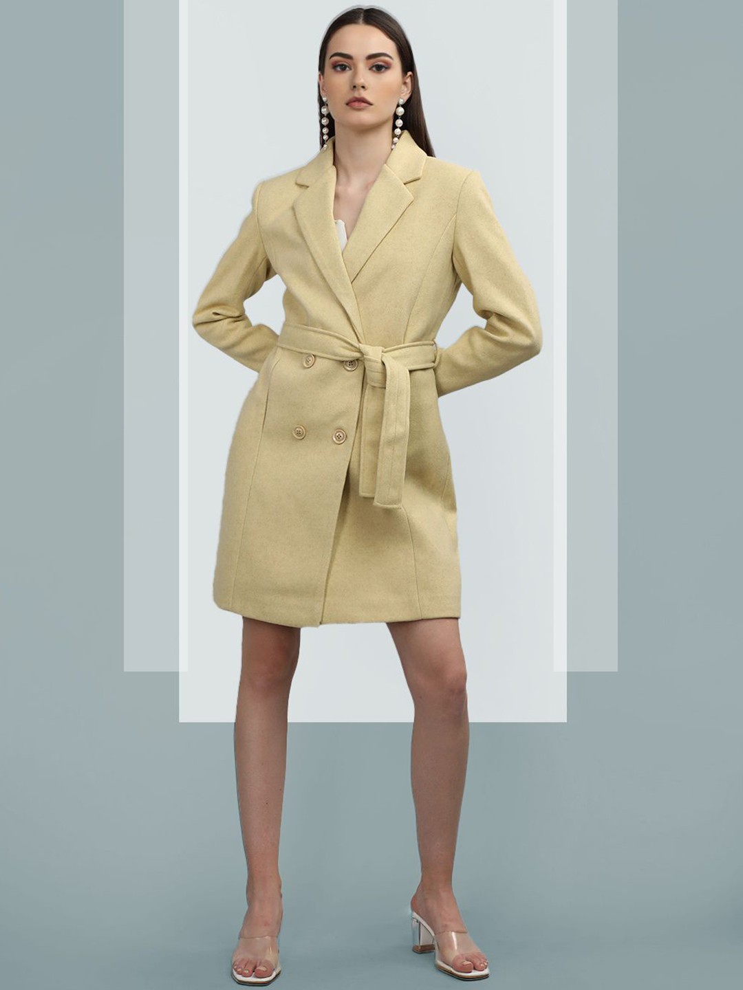 

The Roadster Lifestyle Co. Women Solid Woollen Single Breasted Overcoat With Belt, Yellow