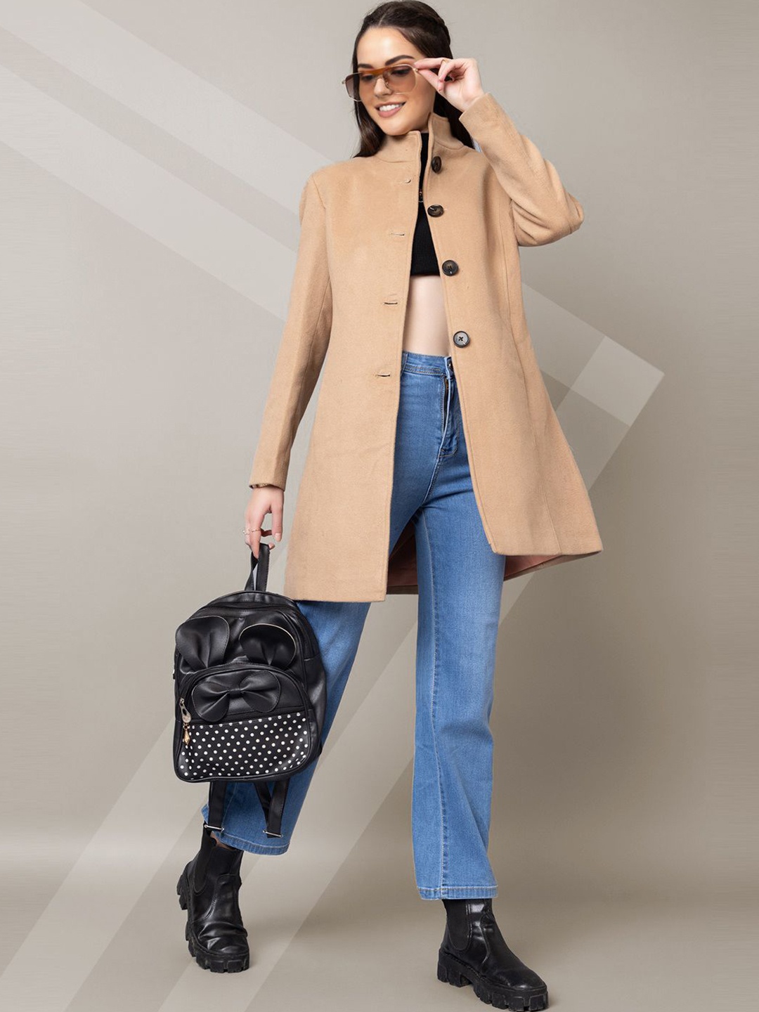 

The Roadster Lifestyle Co. Women Solid Woollen Single Breasted Overcoat, Beige