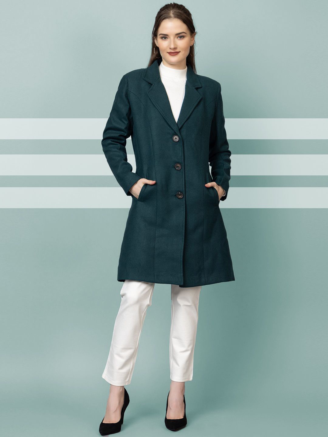 

The Roadster Lifestyle Co. Women Single Breasted Woollen Solid Overcoat, Green