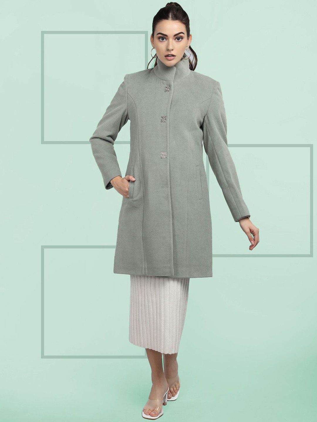 

The Roadster Lifestyle Co. Women Solid Single Breasted Woollen Overcoat, Grey