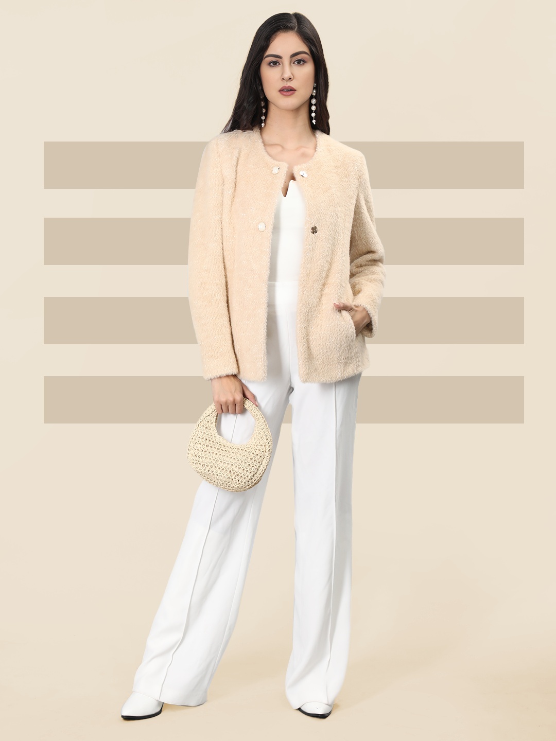 

The Roadster Lifestyle Co. Women Single Breasted Solid Woollen Overcoat, Beige