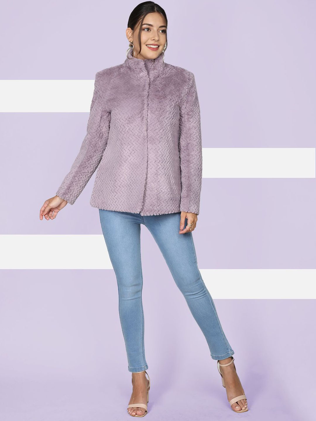 

The Roadster Lifestyle Co. Women Self Design Single Breasted Woollen Overcoat, Lavender