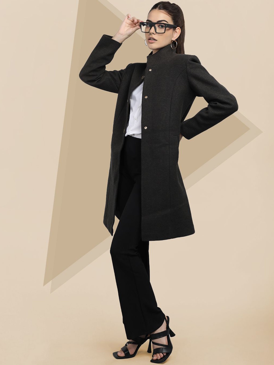 

The Roadster Lifestyle Co. Women Solid Single Breasted Woollen Overcoat, Coffee brown