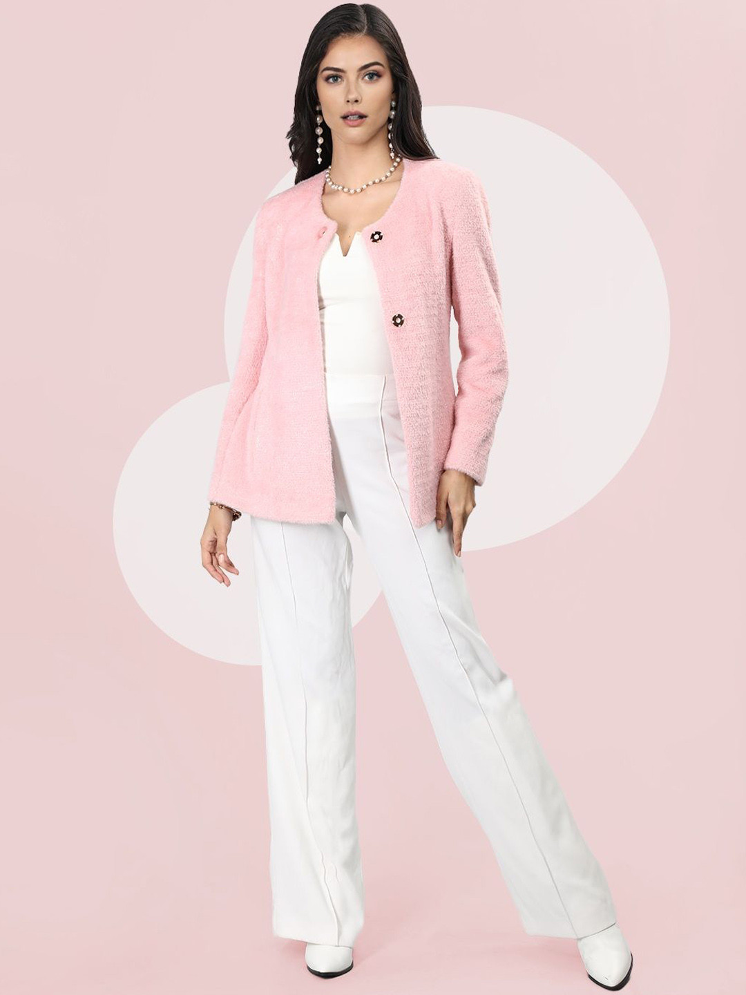 

The Roadster Lifestyle Co. Women Self Design Woollen Overcoat, Pink