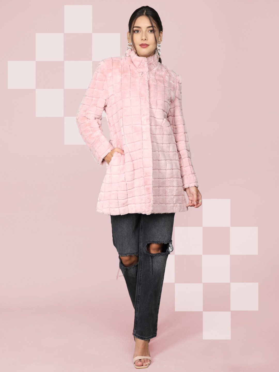 

The Roadster Lifestyle Co. Women Self Design Single Breasted Woollen Overcoat, Peach