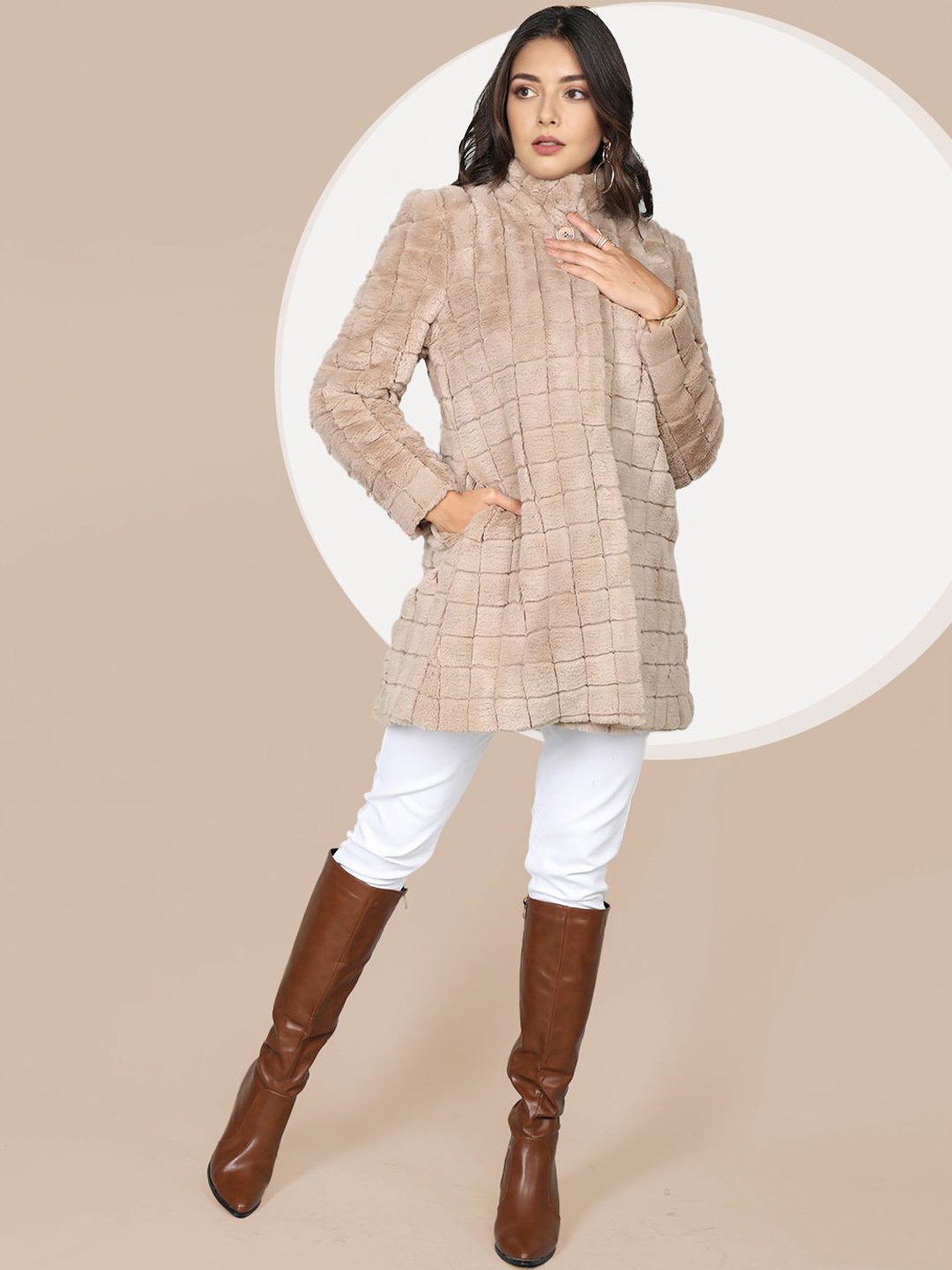 

The Roadster Lifestyle Co. Women Self Design Woollen Overcoat, Beige