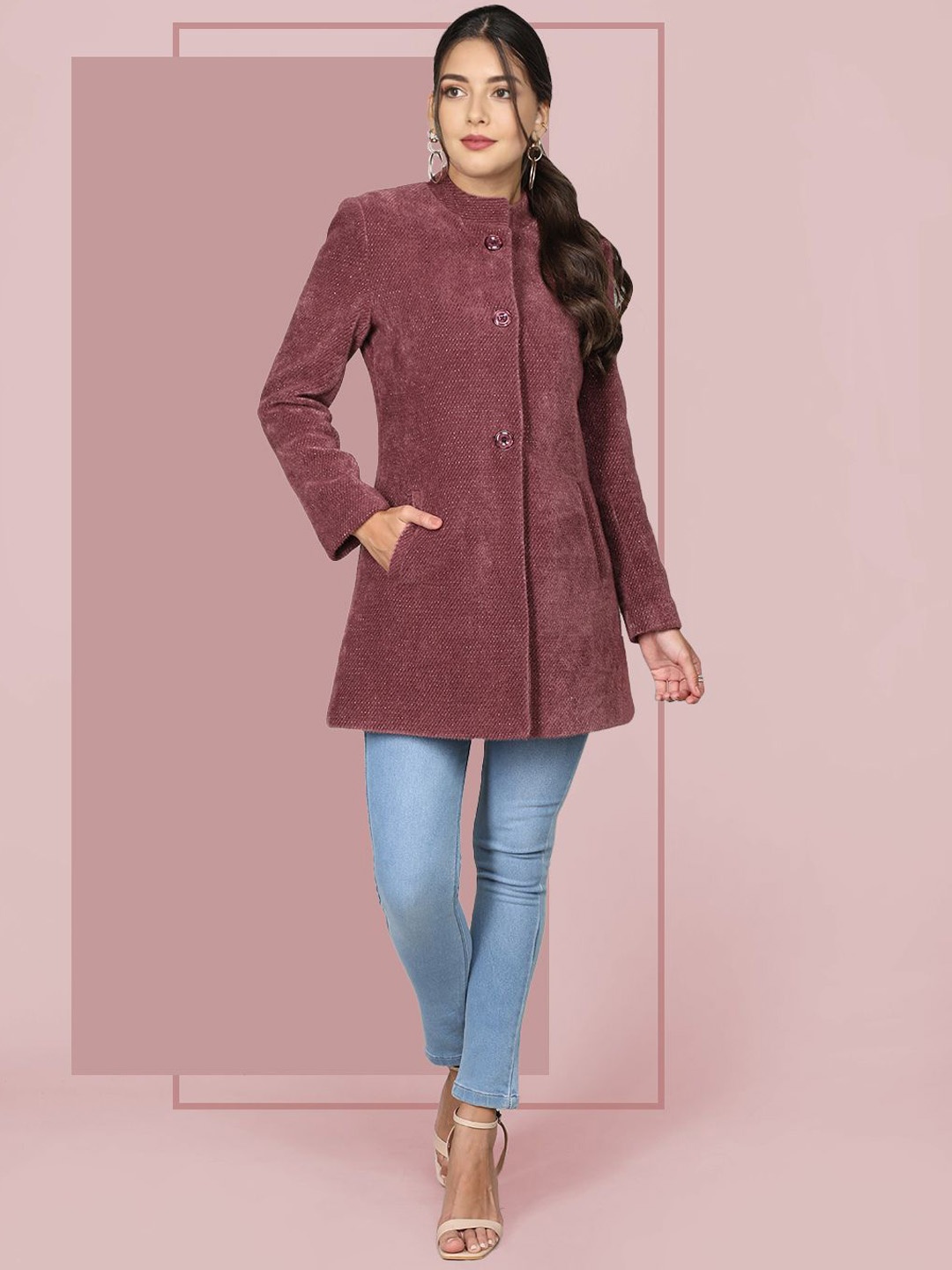 

The Roadster Lifestyle Co. Women Self Design Single Breasted Woollen Overcoat, Maroon