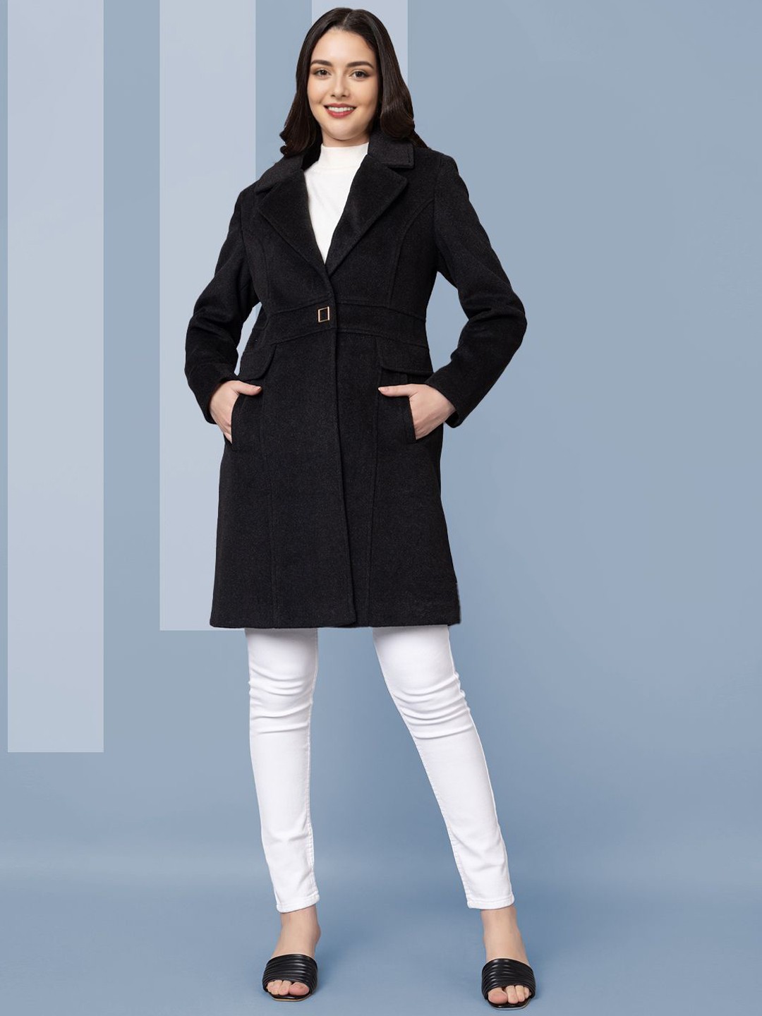 

The Roadster Lifestyle Co. Women Solid Single Breasted Woollen Overcoat, Black