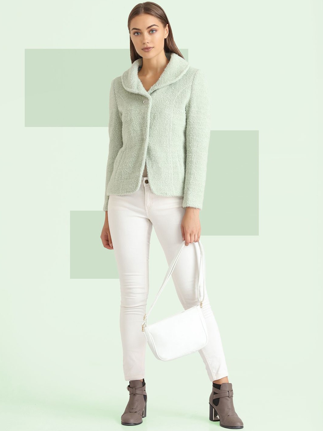 

The Roadster Lifestyle Co. Women Single-Breasted Woollen Spread Collar Overcoat, Green