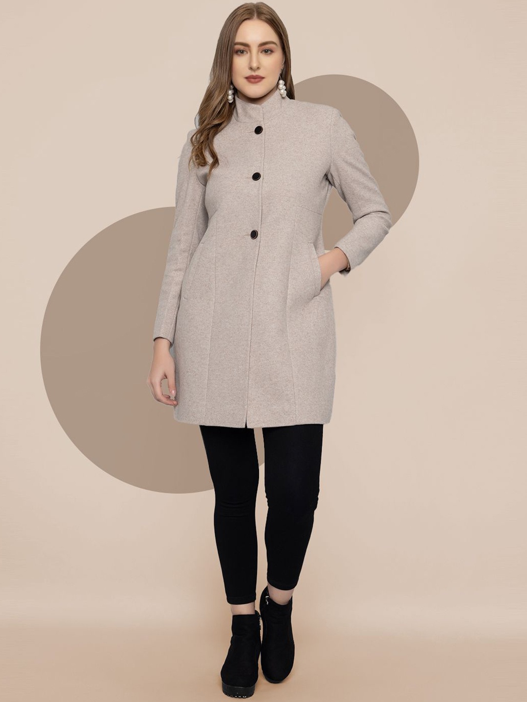 

The Roadster Lifestyle Co. Women Solid Woollen Single Breasted Overcoat, Beige
