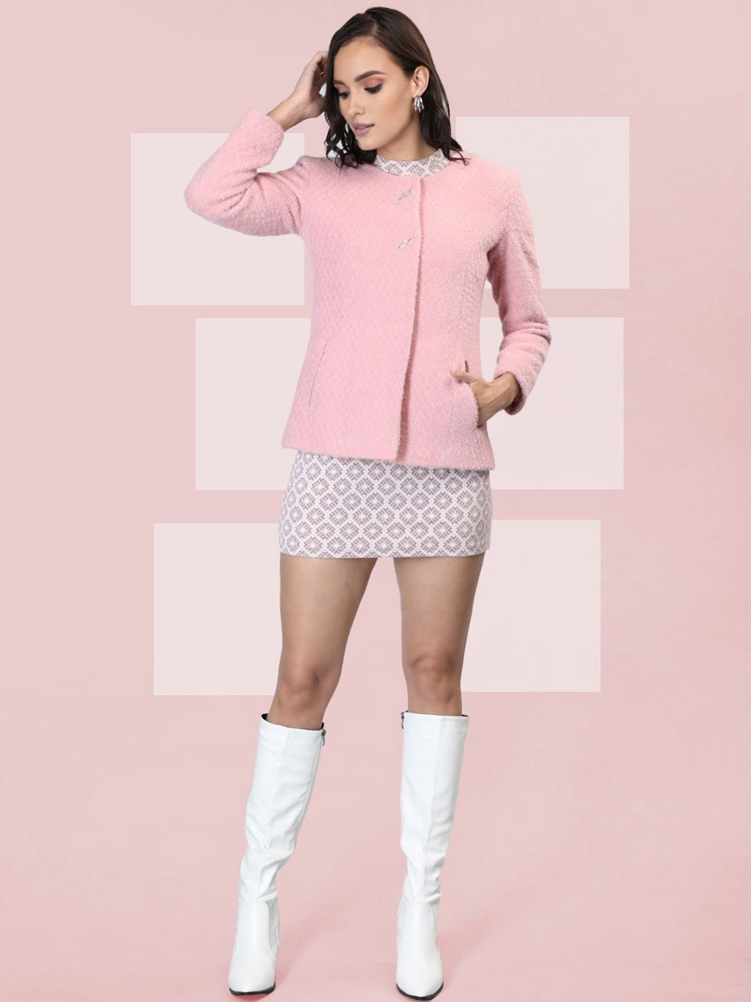 

The Roadster Lifestyle Co. Women Self Design Single Breasted Woollen Overcoat, Pink