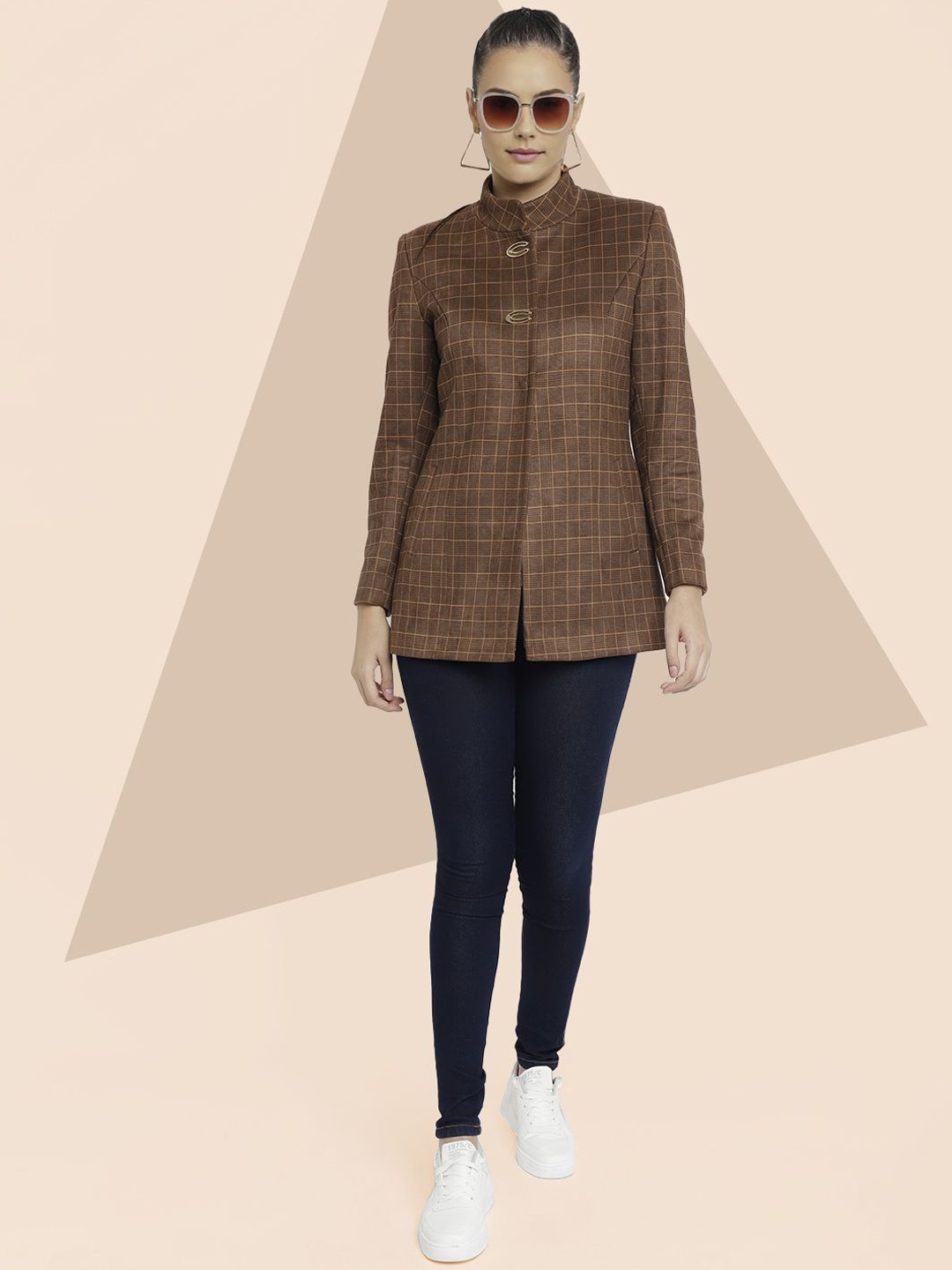 

The Roadster Lifestyle Co. Women Checked Woollen Overcoat, Brown