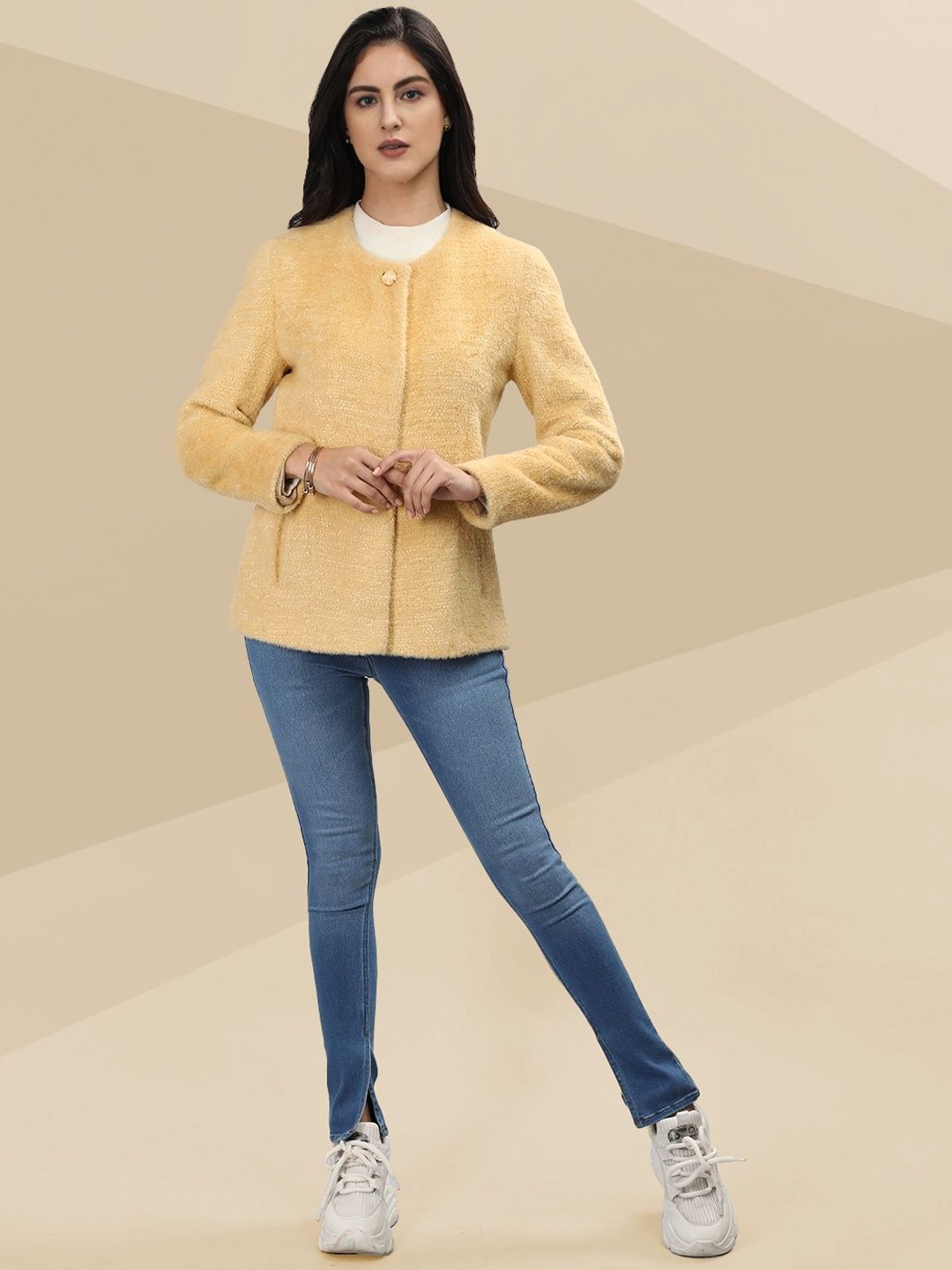 

The Roadster Lifestyle Co. Women Self Design Woollen Overcoat, Mustard