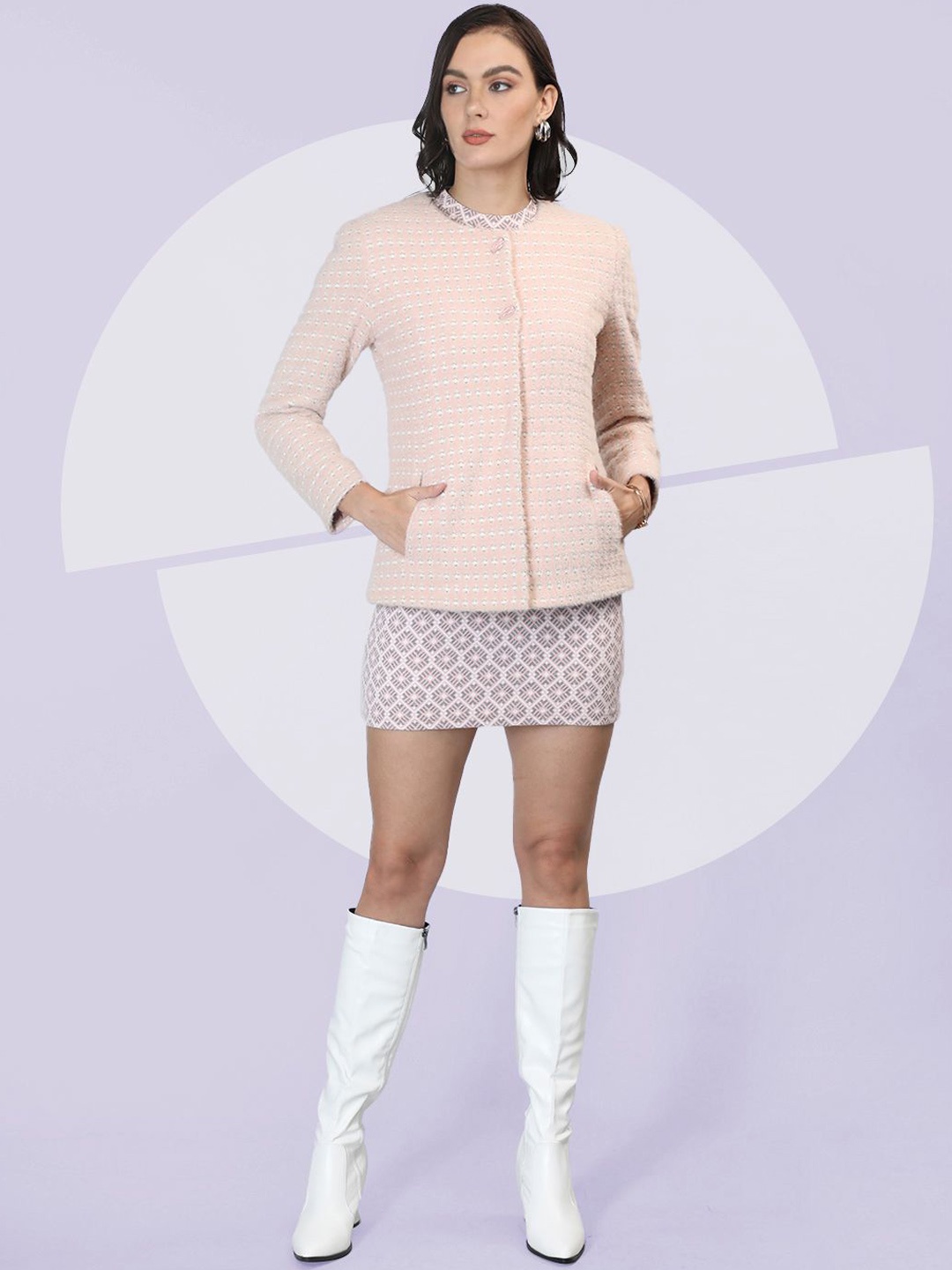 

The Roadster Lifestyle Co. Women Self Design Woollen Overcoat, Peach