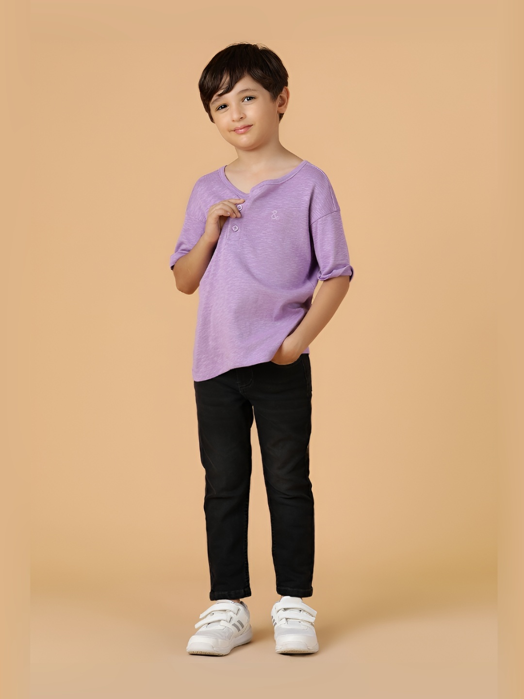 

TALES & STORIES Boys Solid Round Neck Oversized T-shirt, Purple