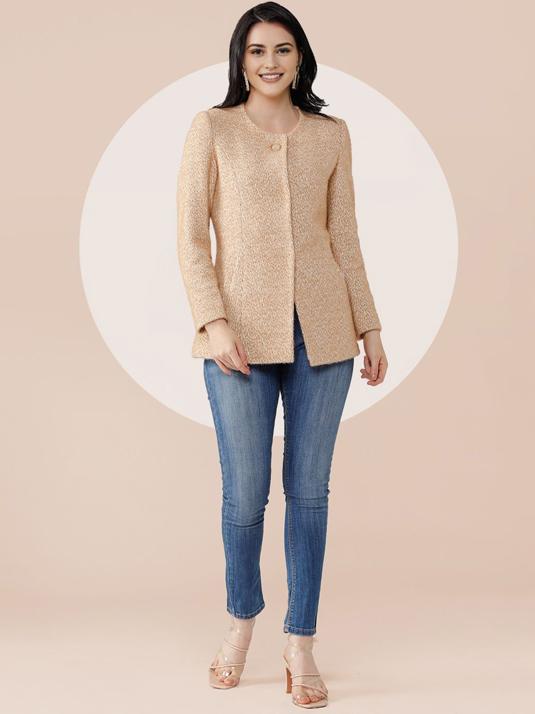 

The Roadster Lifestyle Co. Women Self Design Woollen Single Breasted Overcoat, Tan
