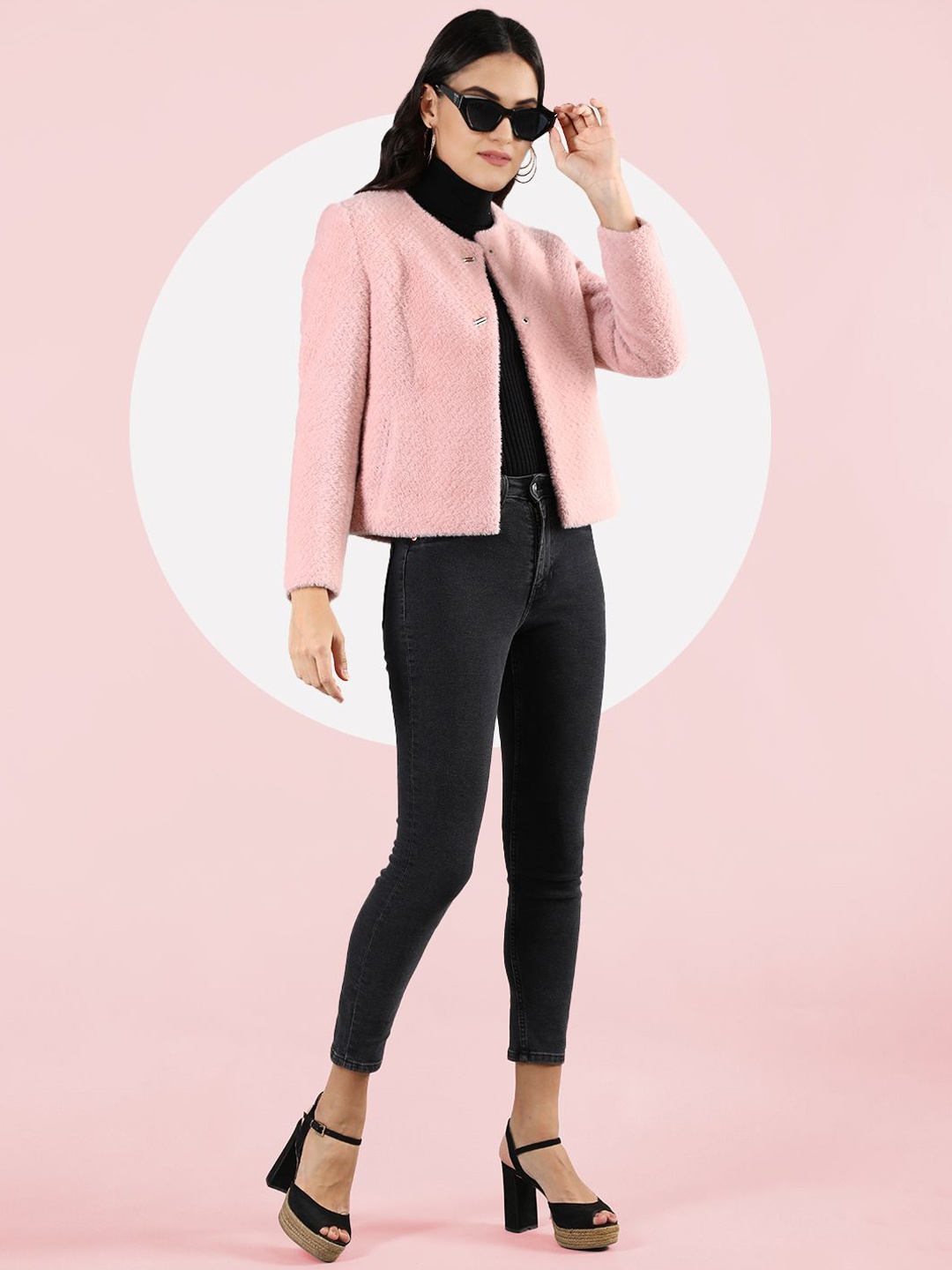 

The Roadster Lifestyle Co. Women Self Design Woollen Overcoat, Pink