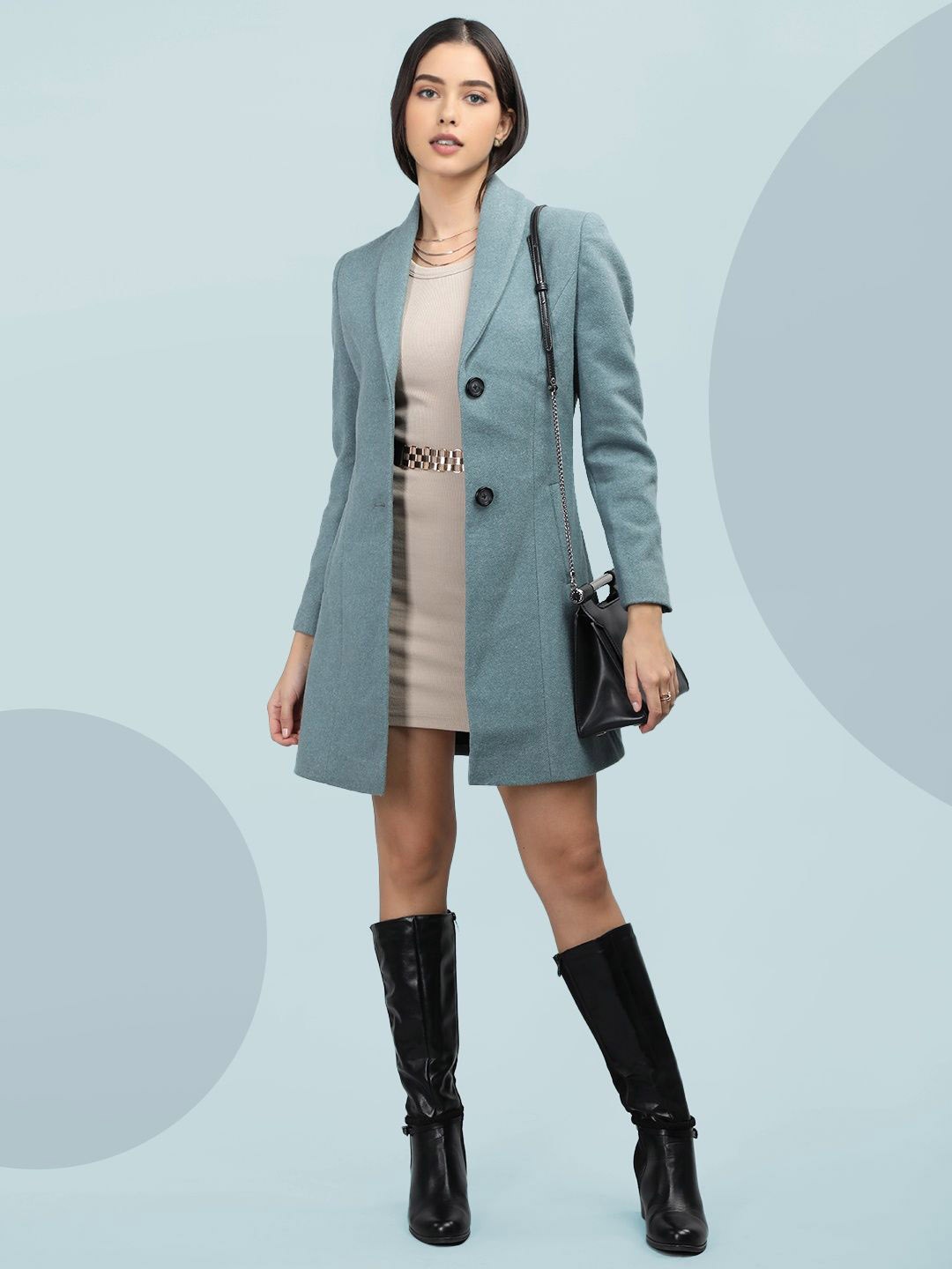 

The Roadster Lifestyle Co. Women Solid Single Breasted Woollen Party Overcoat, Blue