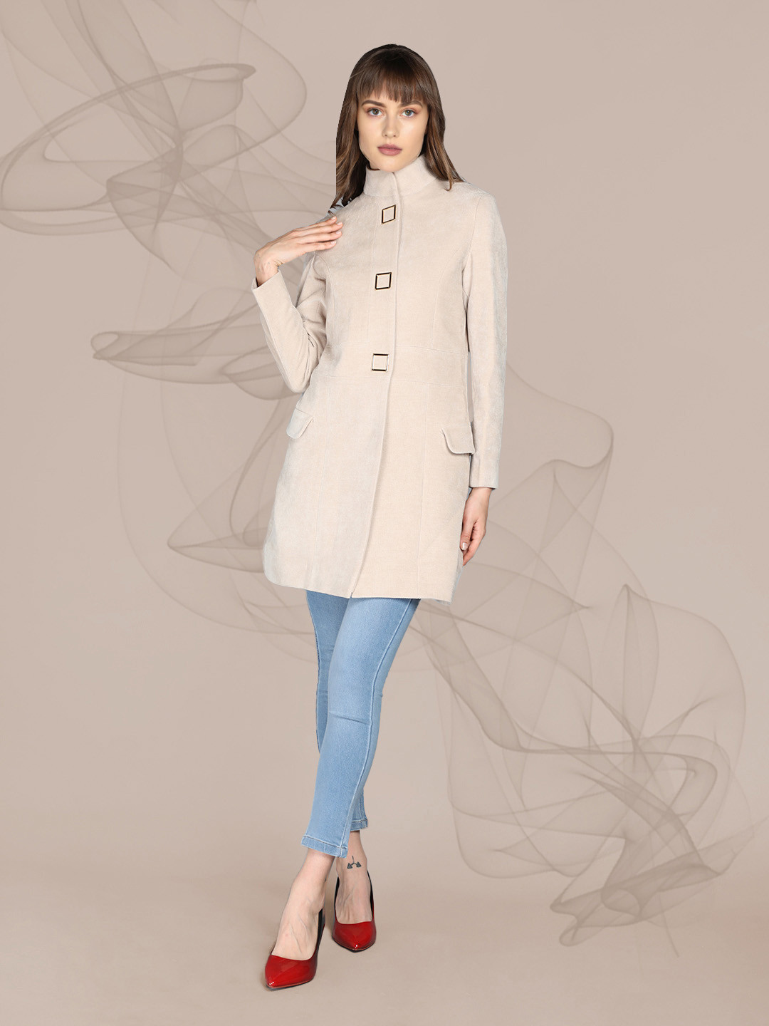 

The Roadster Lifestyle Co. Women Solid Woollen Single Breasted Overcoat, Beige