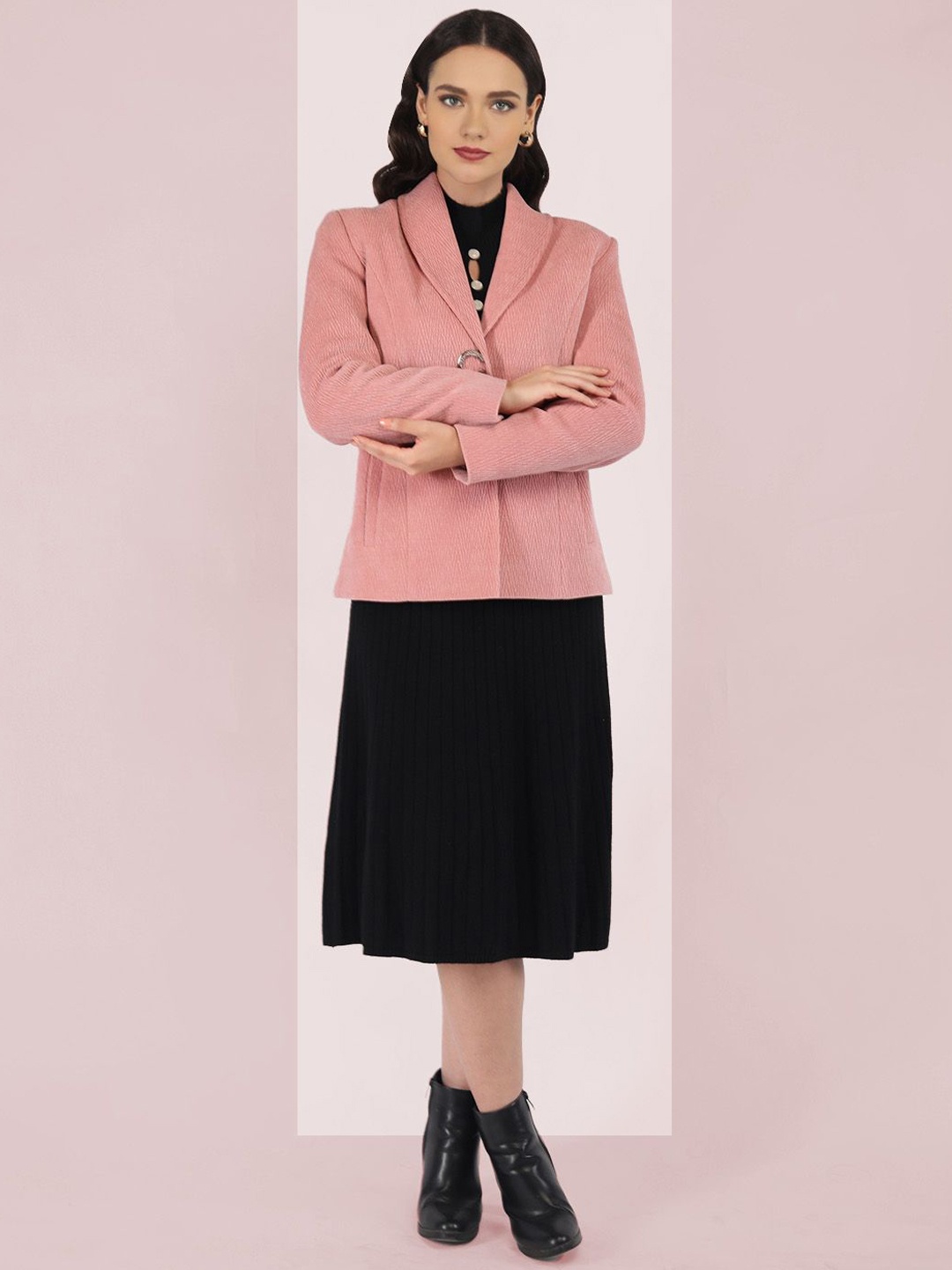 

The Roadster Lifestyle Co. Women Self Design Woollen Overcoat, Peach
