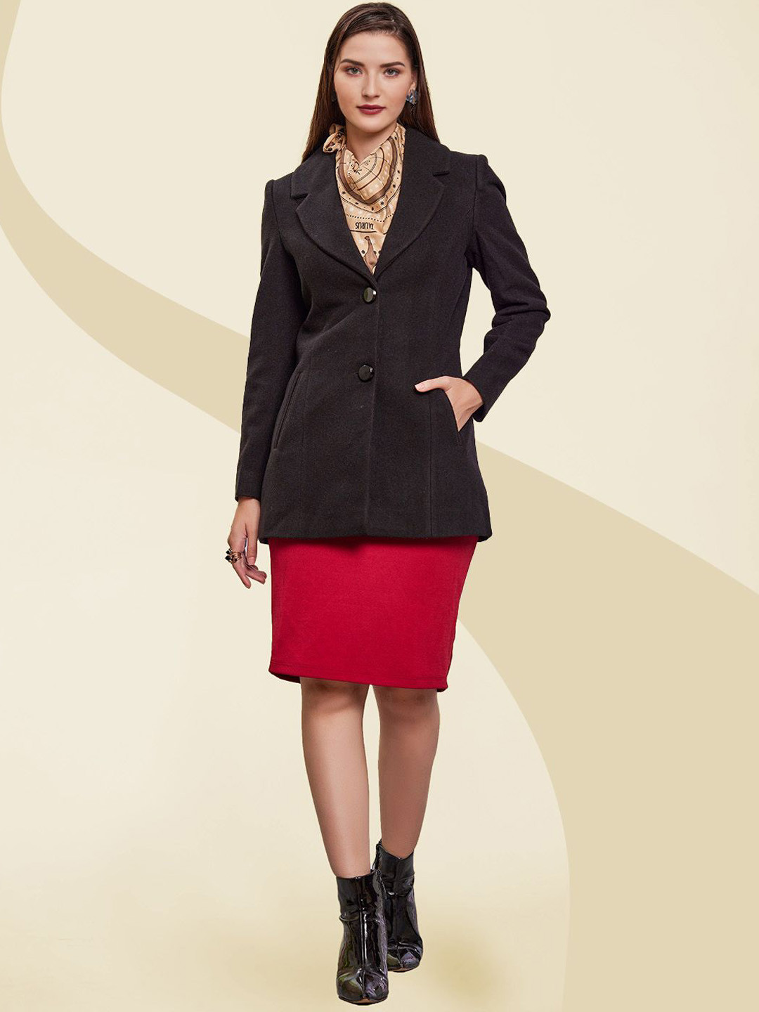 

The Roadster Lifestyle Co. Women Solid Single Breasted Woollen Overcoat, Black