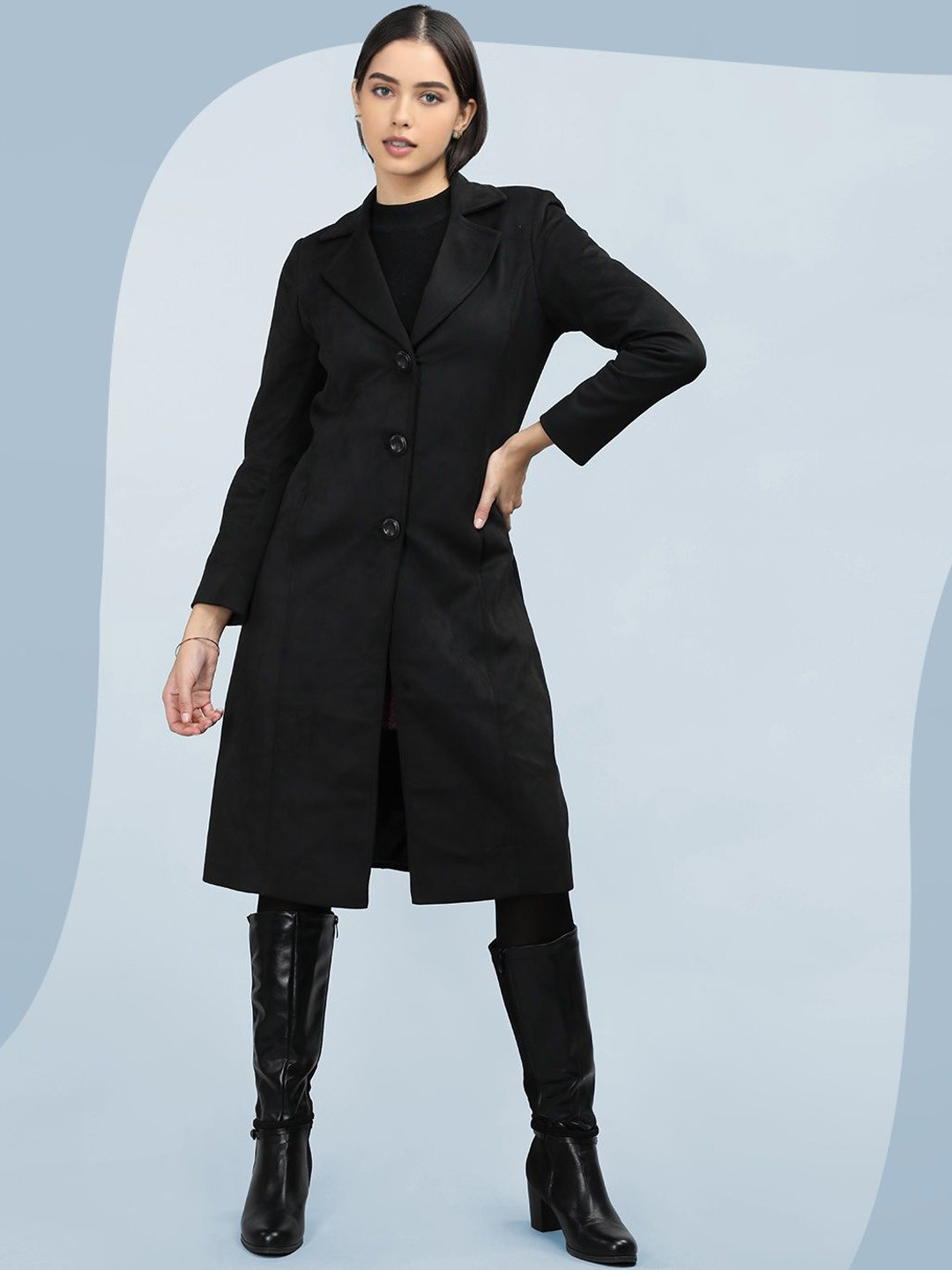 

The Roadster Lifestyle Co. Women Solid Single Breasted Woollen Party Overcoat, Black