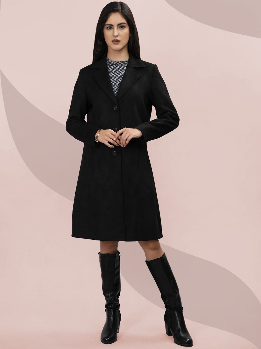 

The Roadster Lifestyle Co. Women Solid Woollen Single Breasted Party Overcoat, Black