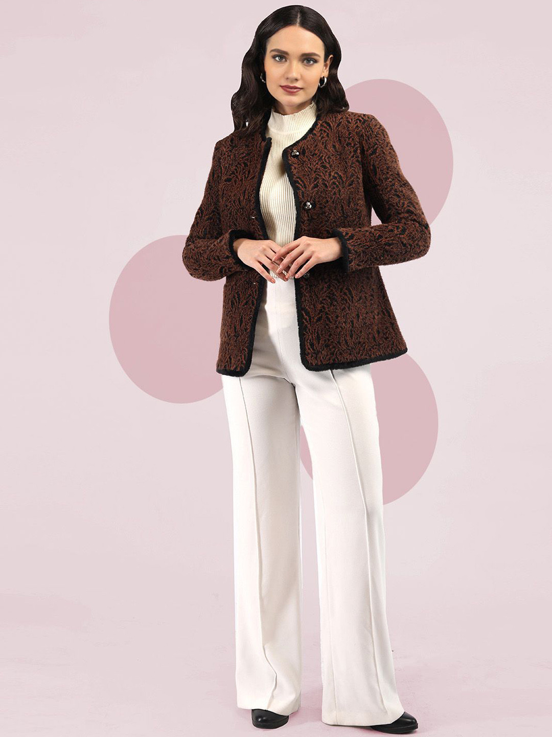 

The Roadster Lifestyle Co. Women Self Design Single Breasted Woollen Overcoat, Brown