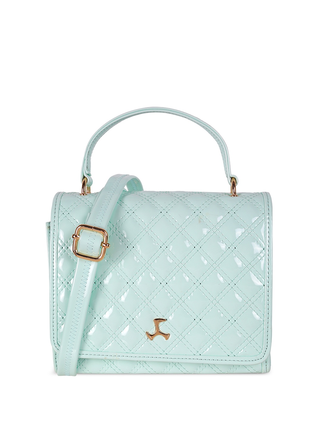 

Mochi Women Self Design Textured Structured Sling Bag with Quilted, Blue