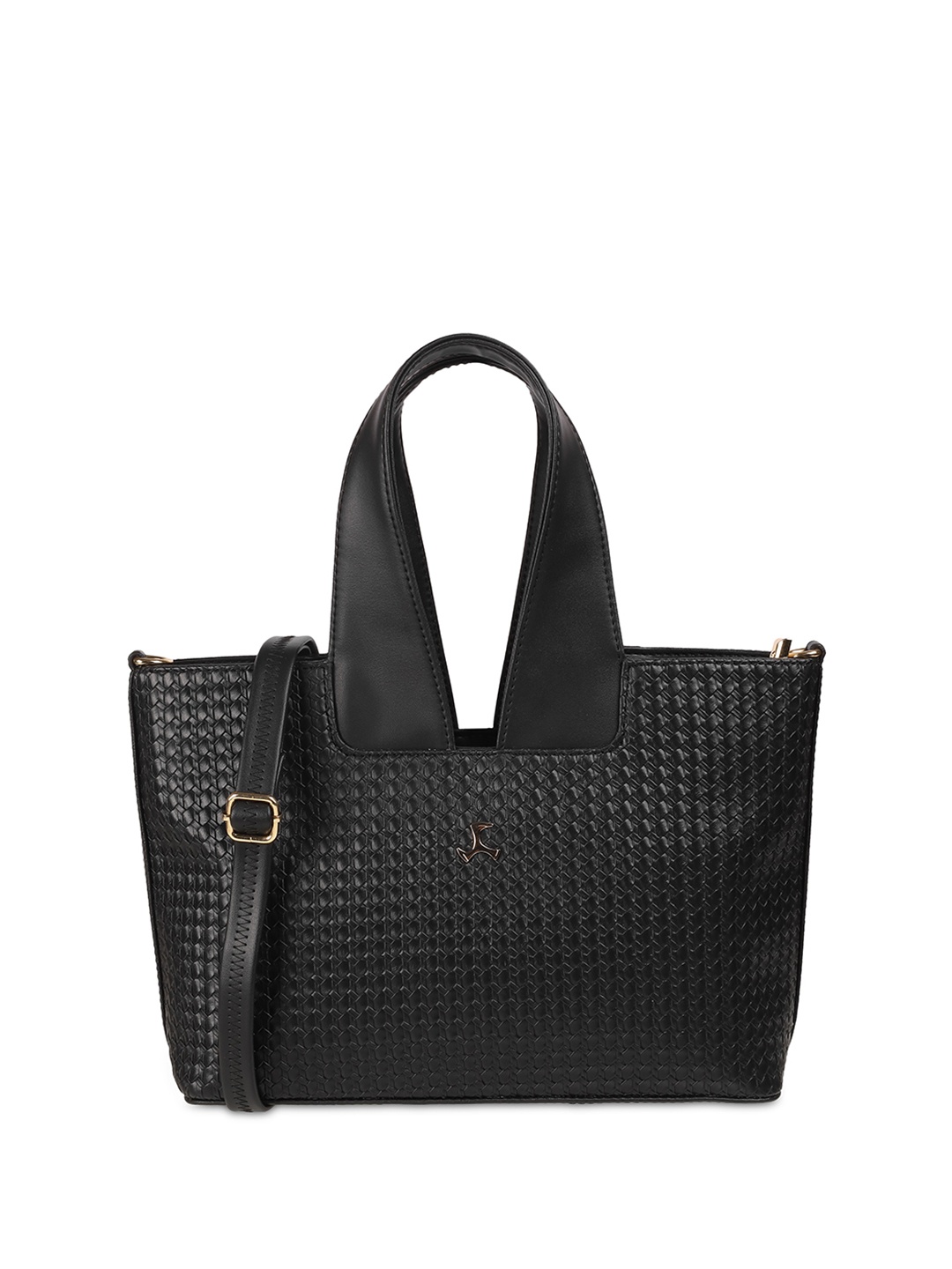 

Mochi Women Textured Self Design Shopper Satchel with Quilted, Black