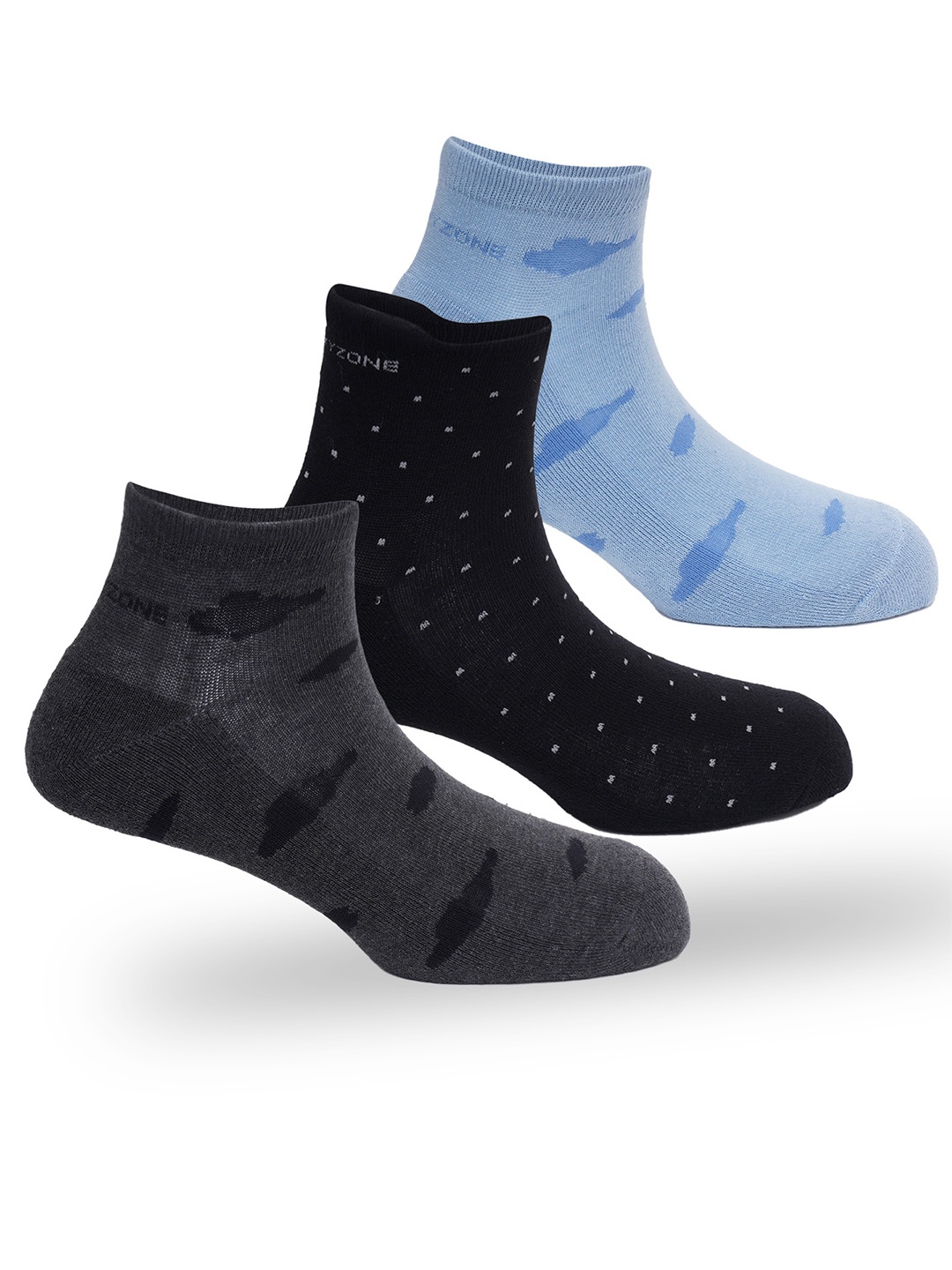 

OXYZONE Men Pack Of 3 Patterned Ankle-Length Socks, Blue
