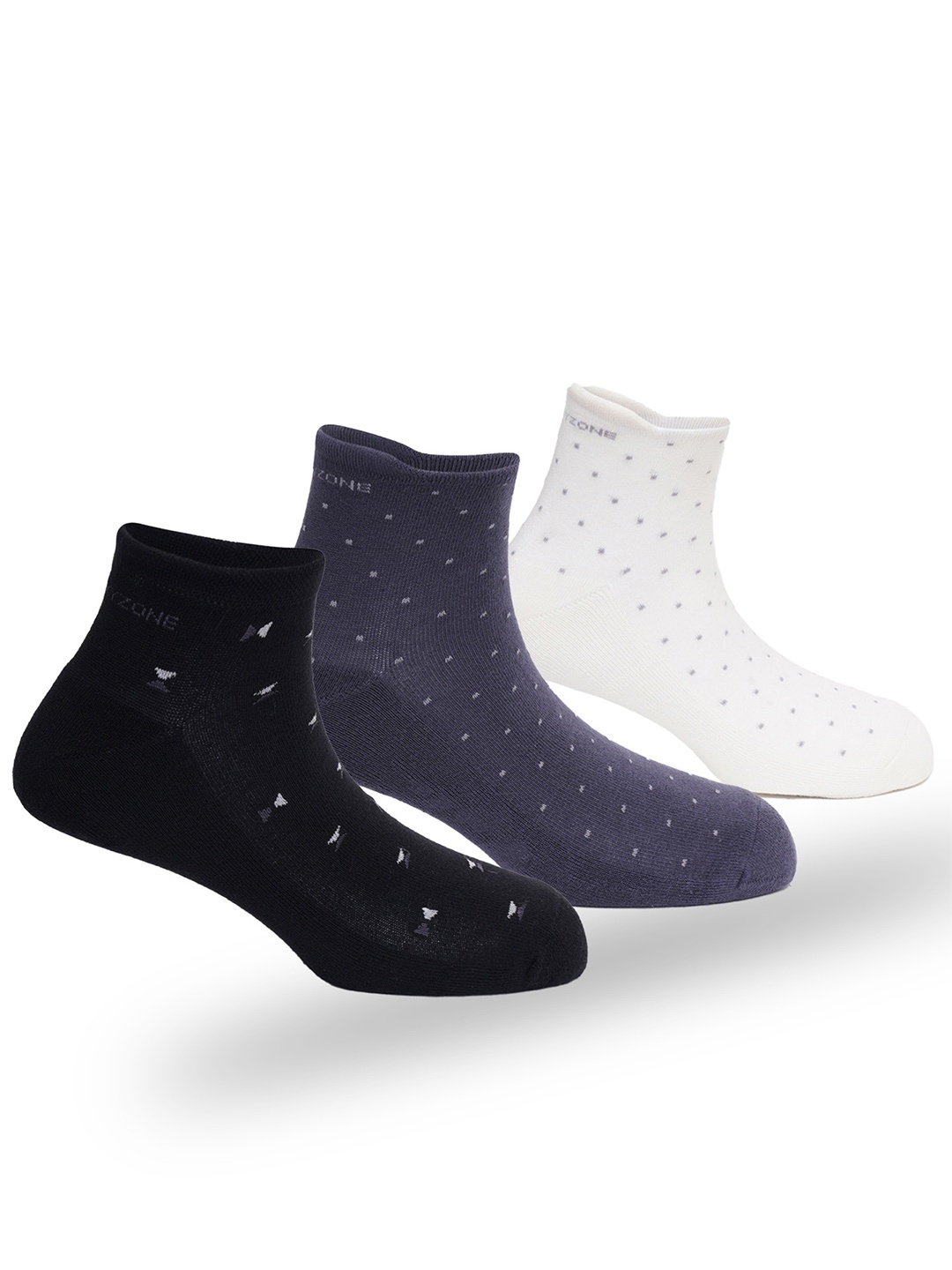 

OXYZONE Men Pack Of 3 Cotton Patterned Ankle-Length Socks, White