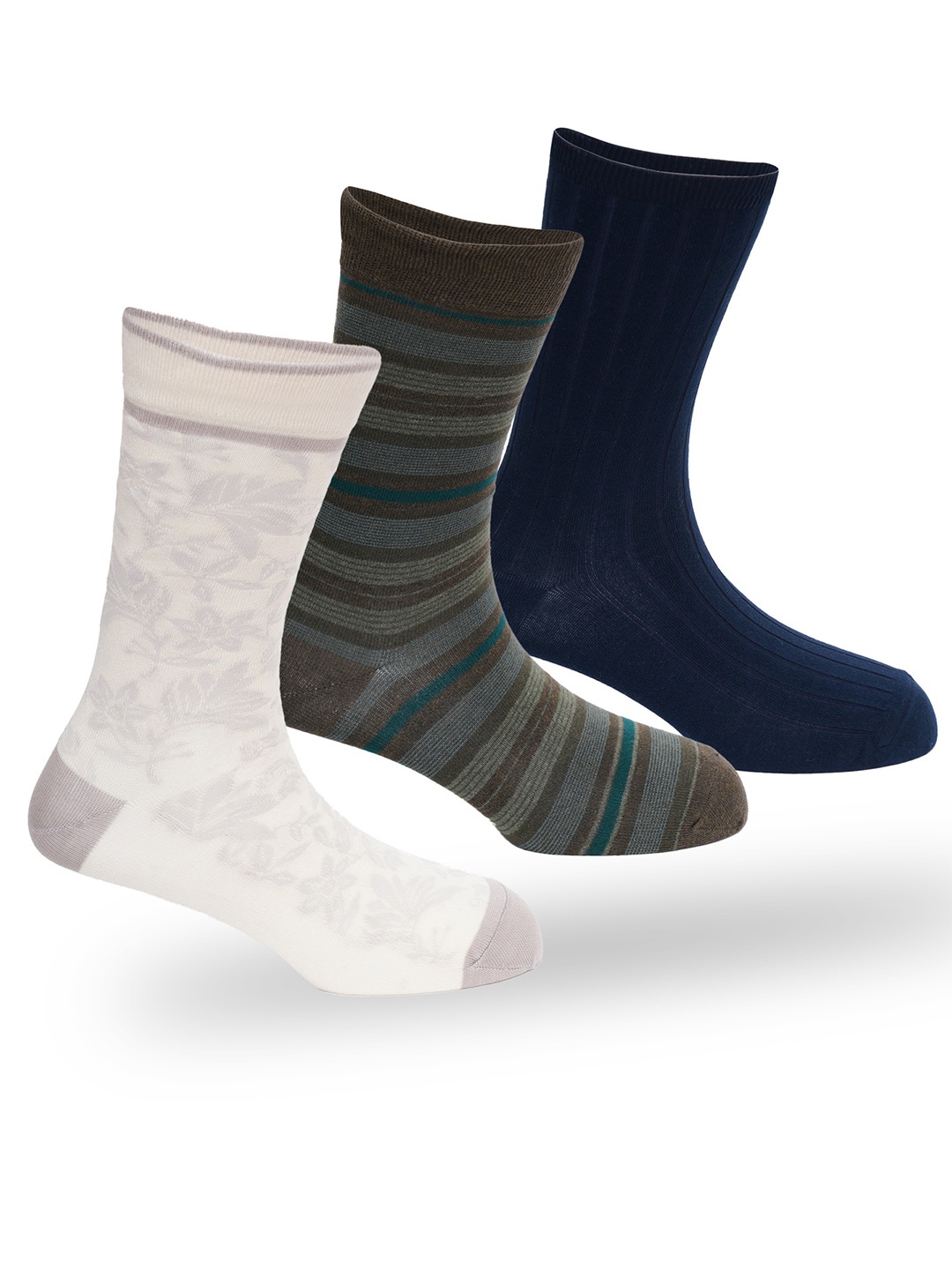 

OXYZONE Men Pack Of 3 Patterned Calf-Length Socks, Brown