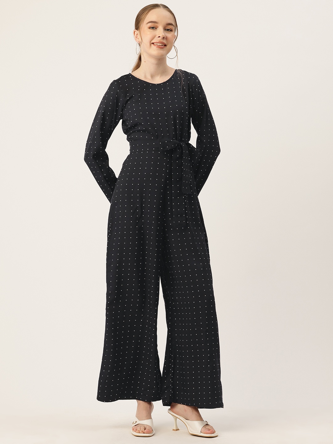 

Sleek Italia Polka Dots Printed Basic Jumpsuit, Black