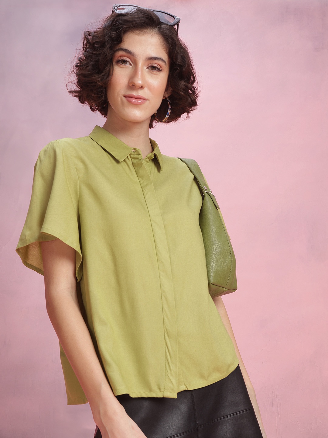 

DressBerry Flared Sleeves Casual Shirt, Green