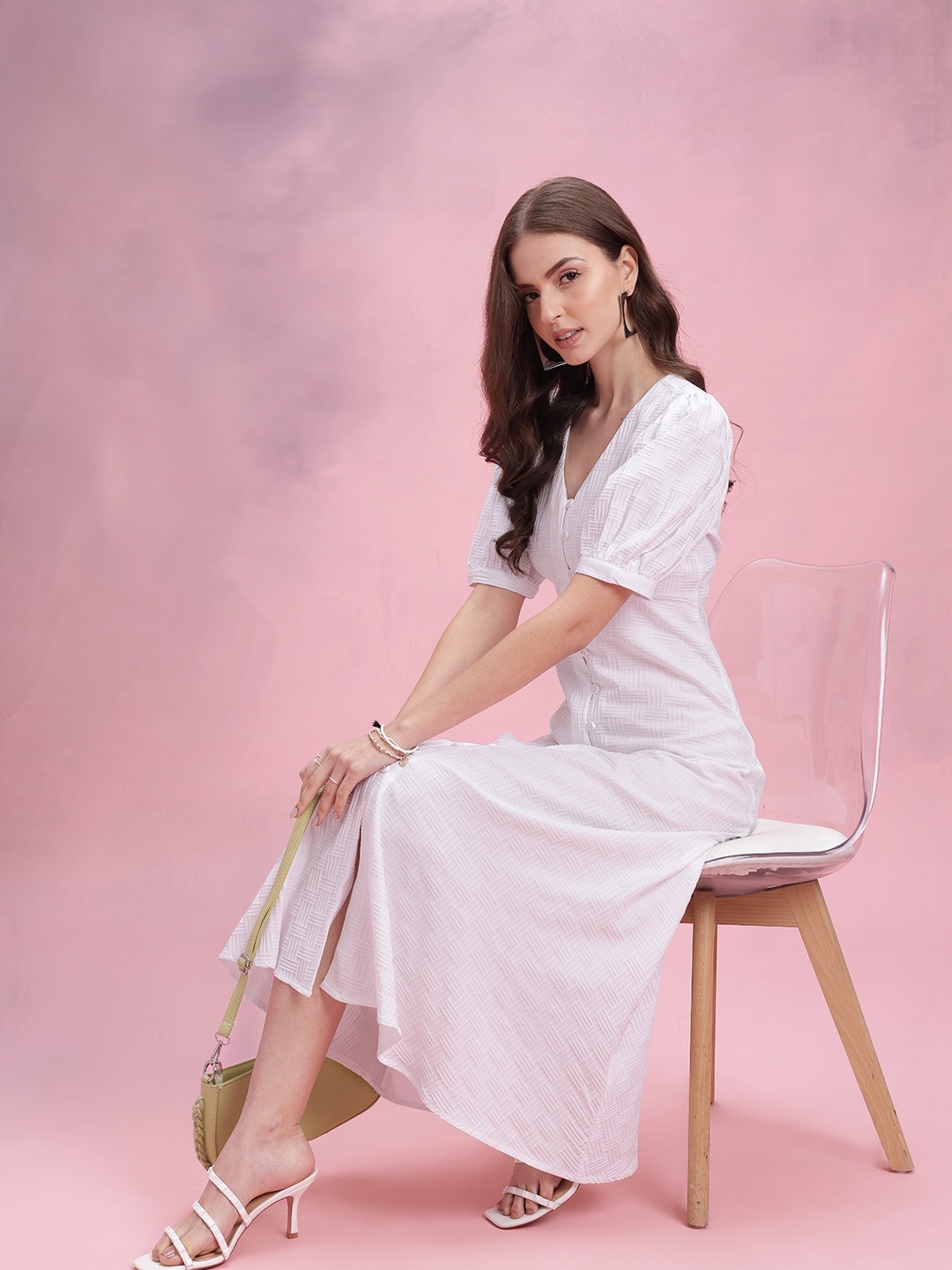 

DressBerry Puff Sleeves A-Line Dress, White