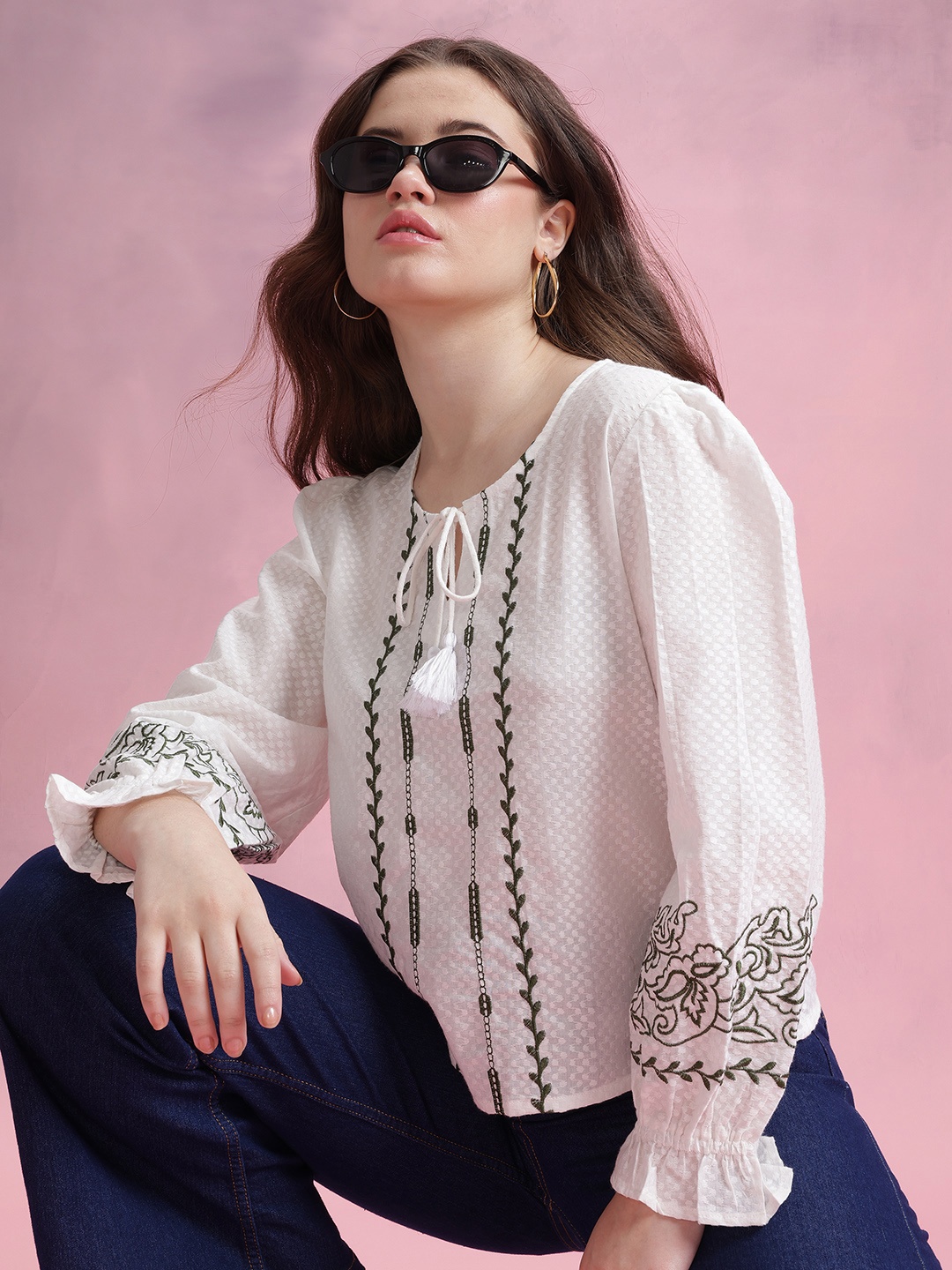 

DressBerry Embroidered Pure Cotton Top, White
