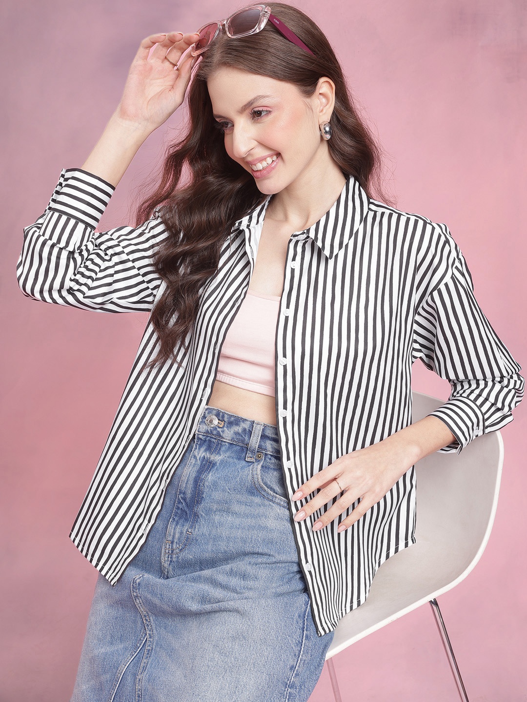 

DressBerry Striped Monochrome Shirt, Black