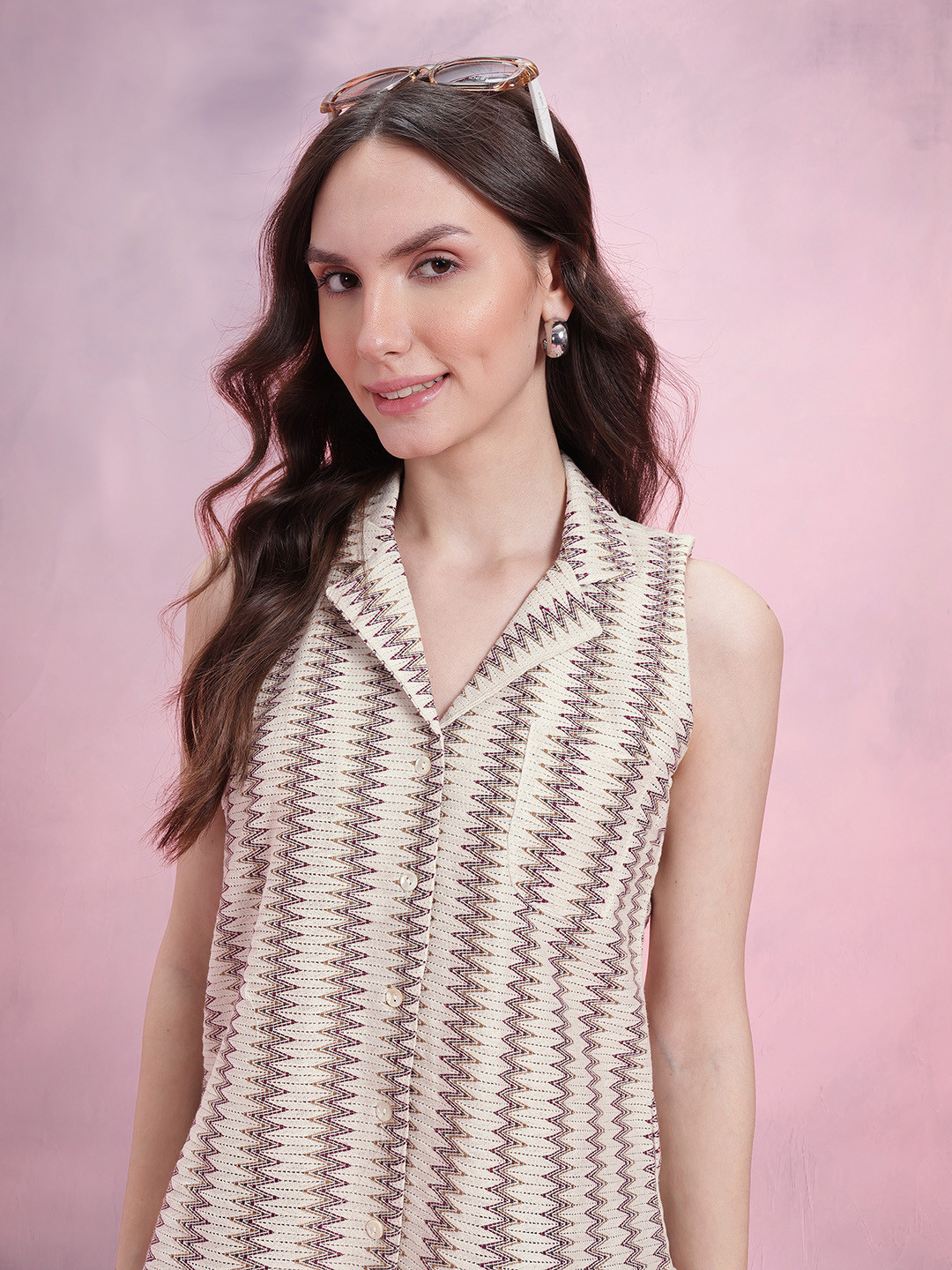 

DressBerry Cuban Collar Self Design Casual Shirt, Beige