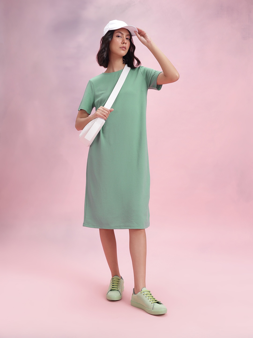 

DressBerry Bizwear Textured Knee Length Sheath Dress, Green