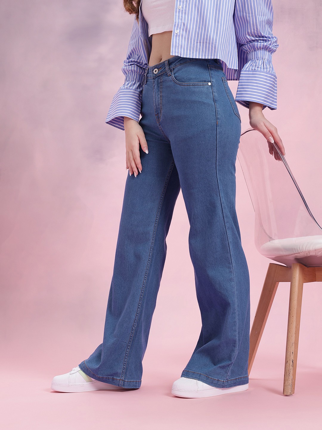 

DressBerry Women Mid-Rise Wide Leg Jeans, Blue