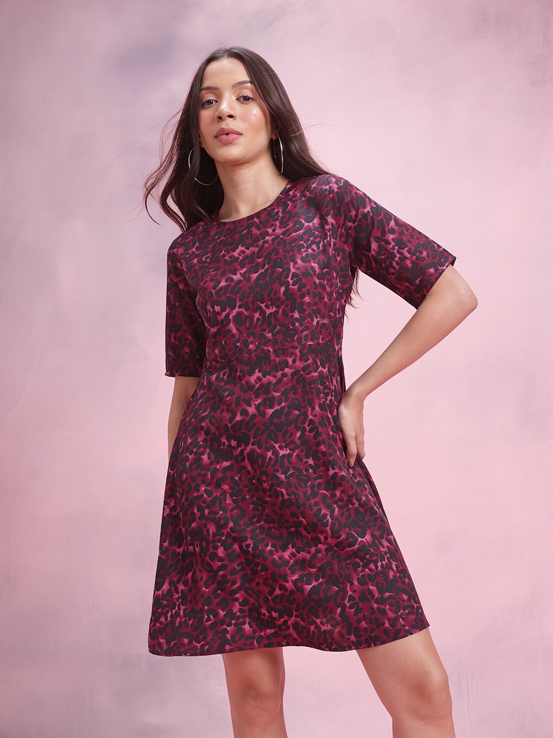 

DressBerry Animal Print A-Line Dress, Burgundy