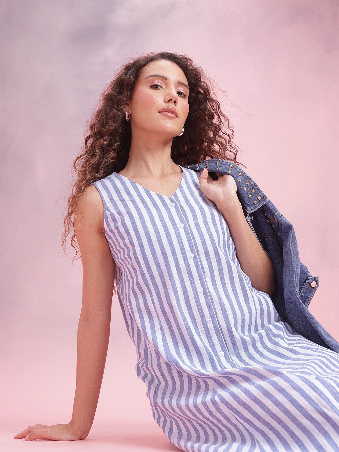 

DressBerry Striped A-Line Midi Dress, White