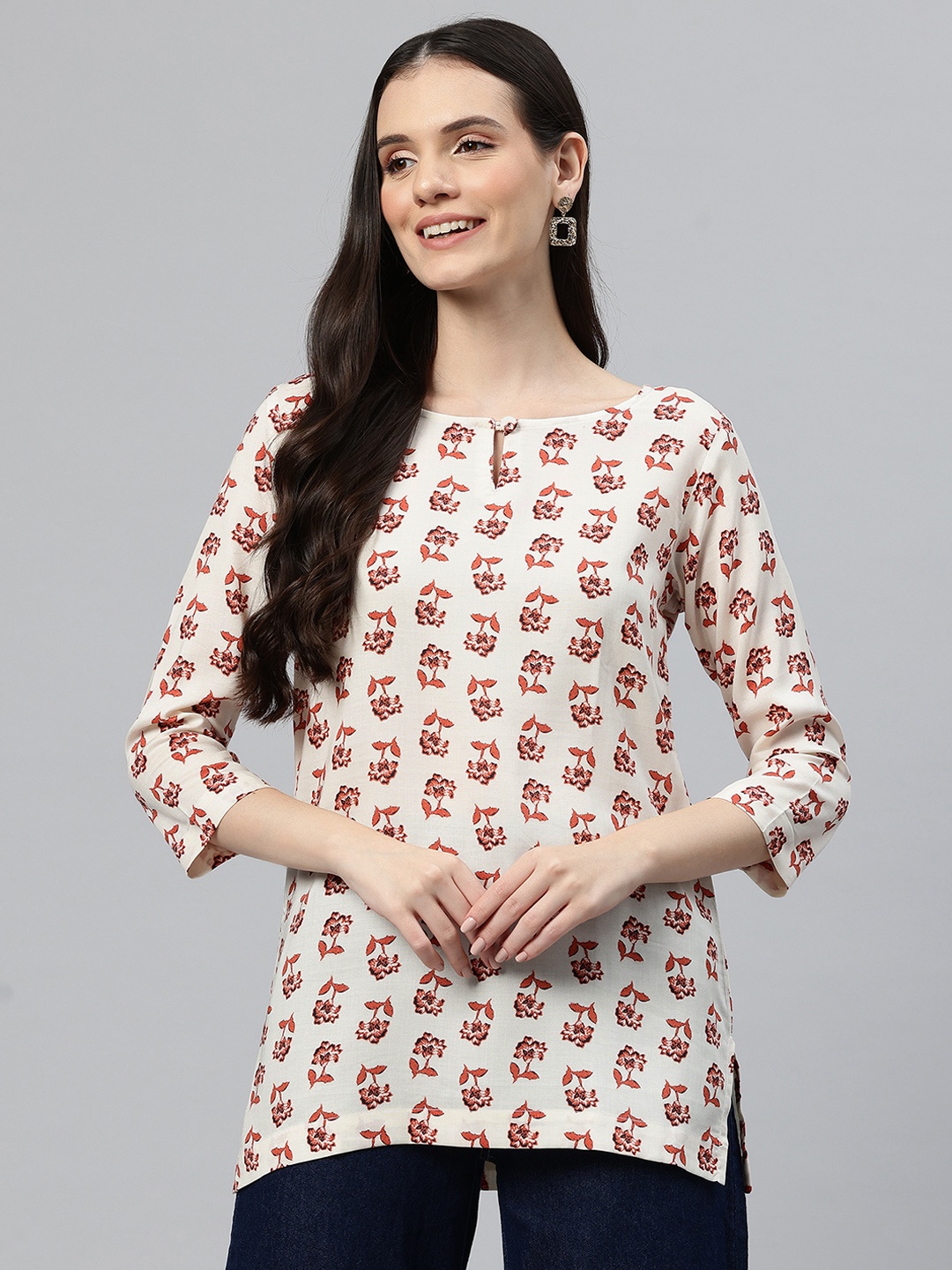 

One Femme Floral Printed Kurti, White