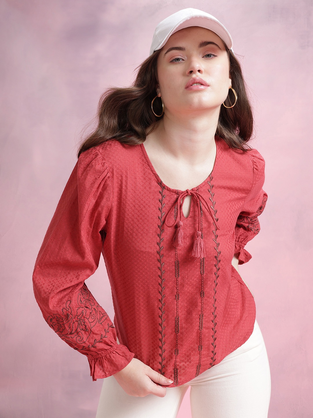 

DressBerry Embroidered Pure Cotton Top, Rust