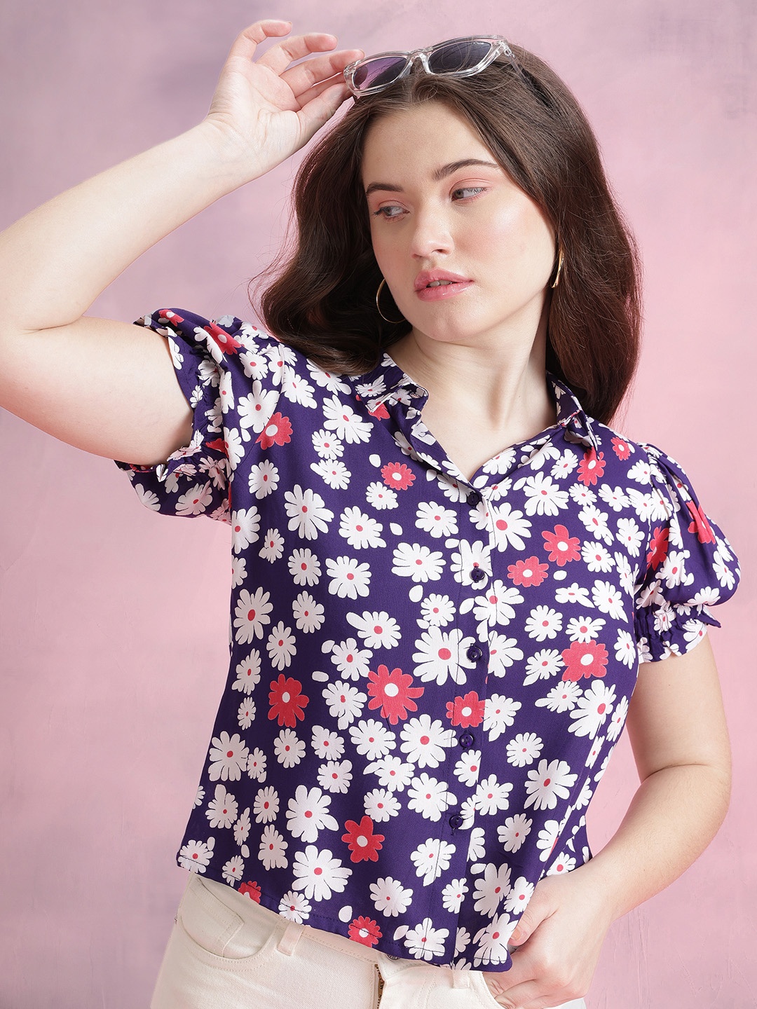 

DressBerry Floral Print Casual Shirt, Purple