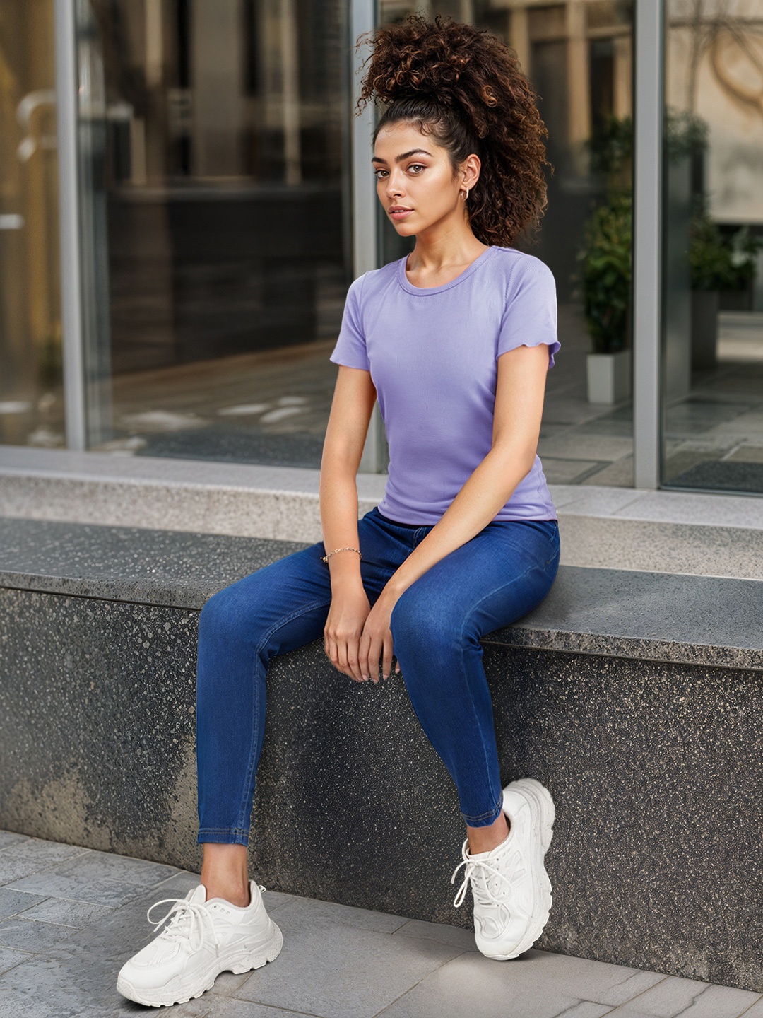 

DressBerry Solid Ribbed T-shirt, Lavender